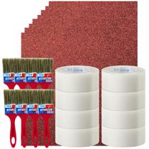 Kit 32 Pintura 8 Fita Crepe 50x50 Uso Geral, 8 Pincel Trincha 2" Polegadas, 8 Lixas Madeira Massa 200 Grãos Completo Para Pintar Casa Tigre