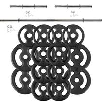 Kit 34Kg em Anilhas de Ferro e 2 barras 40cm e 1 barra 1.20m