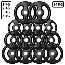 Kit 34Kg em Anilhas de Ferro Fundido Kit com 14 Peças