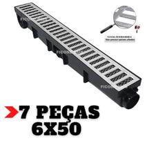 Kit 3,5 metros Ralo Linear Alumínio 6x50 com Tela Anti Escorpião - Ralo Sifonavel Varanda Quintal Ficone Decor