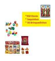 Kit 350 Doces + Saquinhos+ 50 Brinquedinhos Cosme E Damião