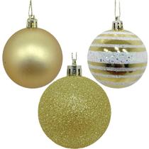 Kit 36 Bolas Enfeite Natalino Árvore De Natal Gliter Dourada