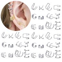 Kit 36 Brincos Piercings Pressão Orelha Banhado Ouro Prata Preto