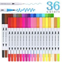 Kit 36 Caneta 2 em 1 Brush Lettering e Ponta Fina Dual Pen Canetinha Colorir Desenho