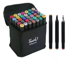 Kit 36 Caneta Marcador Permanente Colorida Ponta Dupla Com Estojo Bolsa