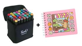 Kit 36 Canetinhas Ponta dupla e caderno de colorir Bobbie Goods