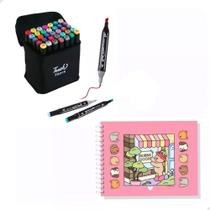 Kit 36 Cores Canetinhas +livro De Colorir Capa Dura Com Ilustrações
