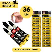 kit 36 Super Cola Instantânea Cola Plástico Borracha Porcelana 3 Cartelas c/12 Unidades Facilidade p