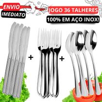 Kit 36 Talheres 12 Colheres 12 Garfos 12 Facas em Aço INOX Colher Garfo Faca