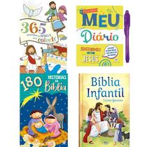 Kit 365 Desenhos da Bíblia para Colorir + 180 Histórias da Bíblia + Bíblia Infantil Letra Grande + Livro Meu Diário