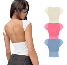 Kit 3cropped Costa Nua Off Rosa Chiclete Azul Bebê Poliamida