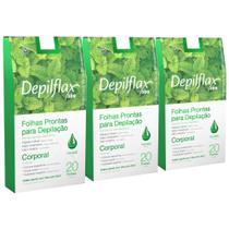 Kit 3cx folhas prontas para depilação corporal hortelã depilflax