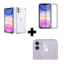 kit 3D Compatível Iphone 11 - Película 3D de Vidro + Película De Câmera + Capa Anti Impacto Transparente kit 3D Compatível Iphone 11 - Película 3D de Vidro + Película De Câmera + Capa Anti Impacto Transparente