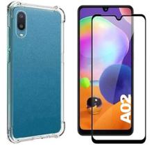 Kit 3D Galaxy A02 - Capa Transparente Anti Impactos + Película de Vidro 3D Samsung Galaxy A02
