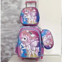 Kit 3D mochila escolar com Rodinhas, lancheira térmica e estojo