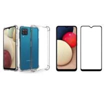 Kit 3D Proteção Capinha Anti Impacto para Samsung Galaxy A12 + Película Vidro 3D Com Borda