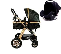 Kit 3Em1 Carrinho de Bebê 4 Rodas + Bebê Conforto Preto - Club Baby