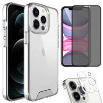 Kit 3em1 Compatível Com iPhone 12 Pro - Capa Clear Space + Película 3D Privacidade + Película Câmera
