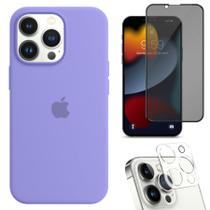 Kit 3em1 Compatível Com iPhone 14 Pro - Capa Case + Película 3D Anti-Espião + Película De Câmera - Premium
