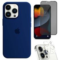 Kit 3em1 Compatível Com iPhone 14 Pro - Capa Case + Película 3D Anti-Espião + Película De Câmera