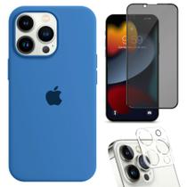 Kit 3em1 Compatível Com iPhone 14 Pro - Capa Case + Película 3D Anti-Espião + Película De Câmera - Premium