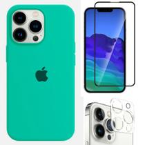 Kit 3em1 Compatível Com iPhone 14 Pro - Capa Case + Película de Vidro 3D Tela + Película de Câmera - Premium