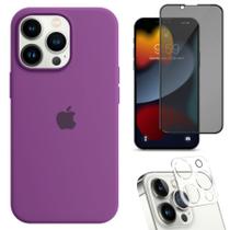 Kit 3em1 Compatível Com iPhone 14 Pro Max - Capa Case + Película 3D Anti-Espião + Película De Câmera - Premium