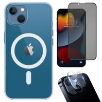 Kit 3em1 Compatível MagSafe Para iPhone 14 ao 14 Pro Max - Capa Magnética+ Película 3D + Pel. Câmera