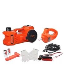 Kit 3em1 Macaco Hidraulico Compressor Chave Impacto P/Carro