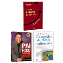 Kit 3livros, Pai Rico, Pai Pobre + Os Segredos Da Mente Milionária + O Jeito Harvard de Ser Feliz, Aprenda Enriquecer, Edição Atualizada