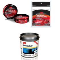 KIT 3M - Massa de polir 1KG, Cera brilho 200G e Papel de Polimento KIT 3M - Massa de polir 1KG, Cera brilho 200G e Papel de Polimento