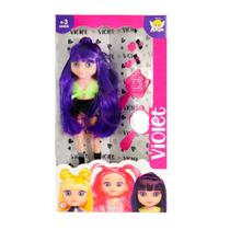 Kit 3Pç Boneca Violet Purple Roxa 30cm C/ Acessórios Pente+ Espelho+ Prendedores De Cabelo