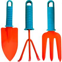 Kit 3pç Jardinagem Garfo Pá Rastelo C/ Alça Ferramenta Horta