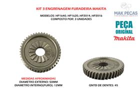 Kit 3pçs engrenagem furadeira makita hp1640, hp1620 original
