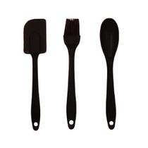 Kit 3pcs Espátula Pincel Colher 20cm Em Silicone Plástico BLACK Kit 3pcs Espátula Pincel Colher 20cm Em Silicone Plástico BLACK