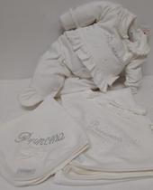 Kit 3Pçs Luxo Bebê Menina Macacão Manta Algodão Lessa Kids - Kit 3Pçs Luxo Bebê Menina Macacão Manta Algodão Lessa Kids -