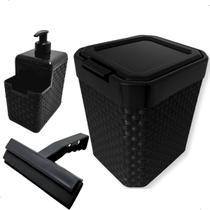 Kit 3pçs Pia Lixeira 5 Litros Porta Detergente Esponja Rodo