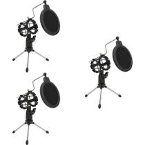 Kit 3Pedestal Suporte Tripé Móvel De Mesa Com Pop Filter