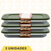 Kit 3Un Assadeira Forma Vidro 3L Grande Forno Doces Assados