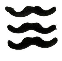 Kit 3Un Bigode Falso Preto De Pelucia Com Pontas Viradas