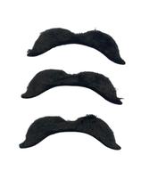 Kit 3Un Bigode Falso Preto De Pelucia Curvado Fantasia