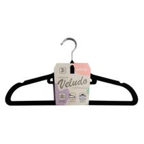 Kit 3un Cabides Plástico/Revestimento Em Veludo Preto Rayco