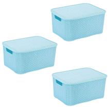 Kit 3un Caixa Organizadora Rattan 18L Azul - Monte Libano Kit 3un Caixa Organizadora Rattan 18L Azul - Monte Libano