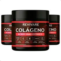 Kit 3un Colageno Verisol + Acido Hialuronico + Biotina + COQ10 + Silicio 300g Morango Pele Cabelos Unhas Vitalidade Beleza - Revivare