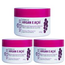 Kit 3UN Creme De Hidratação Tratamento Intensivo Ativos Organicos Argan E Açaí 300g Brilho e Reposiç