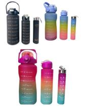 Kit 3UN Garrafa Motivacional Academia Fitness Squeeze Galão Com Adesivos - 2000ml 900ml 500ml