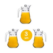 kit 3un Jarra de vidro c/ tampa p/ Suco e Água 1,5 litros
