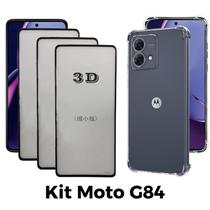 Kit 3UN Película 3D de Vidro + 1UN Capa Transparente paras Motorola Moto G84