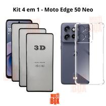 Kit 3UN Película 3D de Vidro + Capa Anti Impactos para NOVO Motorola Moto Edge50 NEO 5G