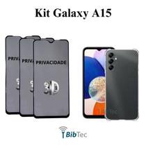 Kit 3UN Película 3D de Vidro Privacidade + Capinha para Samsung Galaxy A15